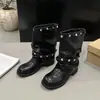 Botas Altas Desmontables Retro para Mujer 2026 Otoño Nuevo Estilo Europeo Americano Decoración de Remaches Punta Redonda Estilo Motociclista Botas de Caballero para Mujer