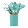 Atacado do Fabricante Utensílio de Cozinha de Silicone com Cabo de Madeira Conjunto de 12 Peças Espátula de Silicone Espátula Escumadeira Colher de Cozinha Espátula Utensílios de Cozinha
