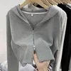 Cárdigan de diseño para mujer, adelgazante, con capucha, doble cremallera, otoño e invierno, abrigo corto simple de nicho
