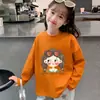 Estilo Novo Primavera e Outono Solto Gola Redonda Roupa Íntima Moda Infantil Feminina Camiseta de Algodão Puro Manga Longa para Crianças Maiores Tendência Top Feminino