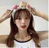 Diadema con orejas de conejo del mismo estilo de Xingdelu, linda muñeca de dibujos animados de celebridades de Internet de Corea del Sur, diadema con horquilla, banda para el cabello de felpa para lavarse la cara