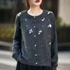 Nuevo Cardigan de Punto Redondo de Terciopelo de Mapache para Otoño e Invierno 2025, Manga Larga, Diseño de Flor Bordada, Tops de Nicho para Mujer