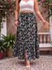Falda larga estampada de rayón de cintura alta con abertura, falda para vacaciones en la playa, falda acampanada estilo bohemio para mujer