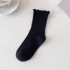 Calcetines con Borde de Hongo para Mujer Calcetines de Felpa Color Café Otoño e Invierno Algodón Calcetines de Media Pantorrilla Encaje Ins Retro Versátil Medias Bosque