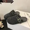 Chinelos para pessoa preguiçosa, bico fechado, meio chinelo, sapatos femininos, slip-on, fivela, alça de couro retrô, chinelos mule, sola reta, outono e inverno 2026