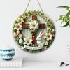 Nuevo colgante de Pascua transfronterizo de Amazon, corona de huevo, conejo, decoración navideña, colgante para puerta, placa redonda de madera para puerta