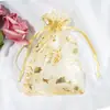 Bolsa de gasa con cordón con patrón de corazón de melocotón dorado, bolsa de malla de perlas, bolsa para joyas de mano, bolsa de cosméticos, tamaño pequeño