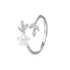 Anel de Flor com Cravejado de Diamante em Prata de Lei S925 Yuanfan para Mulheres, Estilo Fresco Casual da Moda com um Toque de Luxo, Anel Ajustável Versátil