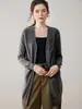 Cardigan de Caxemira Novo Outono e Inverno Comprimento Médio Feminino Solto e Versátil Gola V Cor Lisa Casual Quente Malha Cardigan para Usar por Baixo