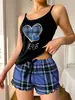 Conjunto de pijama feminino sexy de duas peças, estilo europeu e americano, para uso doméstico, com shorts e camisola fina de seda de leite estampada, para uso transfronteiriço