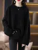 Suéter para Mujer 2025 Nuevo Otoño e Invierno Gris Superior, Estilo Perezoso, Corte Holgado, Adelgazante, Cubre Vientre, Tejido de Talla Grande