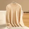 Suéter Básico de Punto Holgado Estilo Perezoso, Cuello Medio Alto, 100% Cachemir Puro de Fibra Larga Cepillado Real de Alta Calidad, Amigable con la Piel