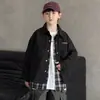 Chaqueta de Retazos a Cuadros Falsa de Dos Piezas para Niños 2026 Nuevo Estilo Coreano Solapa Estampado de Letras Prenda Exterior para Niños Pequeños y Niños Pequeños