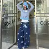 Jeans rectos de moda con estampado de corazón, nueva moda para mujer de primavera y otoño, cintura alta, con cremallera, abotonados, pantalones de pierna estrecha y ancha