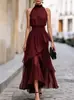 993W Vestido Transfronterizo de Comercio Exterior Europeo y Americano Amazon Gasa Ceñidor de Cintura Adelgazante Elegante Sin Mangas Verde Largo 2027