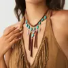Collar de Borlas Bohemianas para Mujer Temu Xiyin Amazon Transfronterizo Terciopelo Turquesa Aleación Tejido a Mano