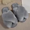 Pantuflas de algodón planas con correa cruzada de felpa para mujer de talla grande para otoño e invierno, pantuflas peludas cálidas de interior