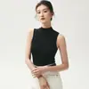 Hilo Yangzi, 100% lana pura, sin costuras, chaleco de punto de cuello medio alto, corte ajustado, top interior sin mangas para mujer