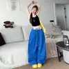 Calça Wide Leg Azul Klein para Mulheres, Novo Estilo Verão 2026, Calça Reta Petite, Calça de Trabalho Solta de Cintura Alta Estilo Americano