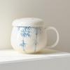 Taza de Té de Porcelana Blanca Moji Pintada a Mano con Bambú, Taza de Separación de Agua de Té Cerámica con Tapa, Taza de Oficina, Taza de Agua Personal, Caja de Regalo