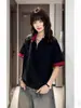 Camiseta de Verano de Manga Corta para Hombre de Alta Calidad Directa de Fábrica con Bloques de Color, Media Cremallera, Cuello Alto, Estilo Americano