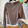Camiseta holgada de terciopelo de dos piezas con mangas largas para mujer, otoño e invierno 2023, nueva camisa básica, suéter con capucha, parte superior interior