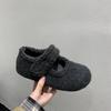 Zapatos Mary Jane de Ante Vintage con Aumento Interno de Altura para Mujer 2024 Invierno Tacón Alto Pequeño Forrados de Felpa Cálidos Esponjosos Zapatos de Algodón