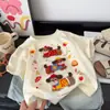 Três Filhotes de Cachorro Camiseta Base de Manga Curta 100% Algodão Infantil Unissex Verão Solta Estilo Coreano