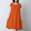 Vestido Casual Elegante de Algodón y Lino Nuevo Transfronterizo de Amazon, Vestido Artístico, Vestido Holgado de Manga Corta con Cuello Redondo para Mujer Talla Grande