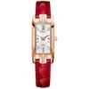 Relógio de Pulso Feminino Quadrado com Diamantes, Mostrador Pequeno Romano, Pulseira de Couro, Quartzo, Retro