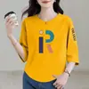 Comércio exterior transfronteiriço, roupas para mães, camiseta de manga três quartos para mulheres de meia-idade e idosas, blusa solta plus size de meia-manga, moda do Instagram