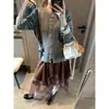 Estilo Favorito de Mochie Blogger Estilo Universitario Ribete de Bloque de Color Cuello Redondo Tejido de Punto Trenzado Cardigan de Lana MQ2042
