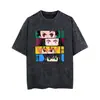 Camiseta unisex de manga corta lavada con logo personalizado, estilo retro de dibujos animados de anime, talla US, comercio exterior AliExpress