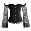 Vestido de Noite Europeu e Americano Costela de Peixe Franzido na Cintura Abdominal Peito Gola Reta Manga Média Modelador de Corpo Top Corset Palaciano