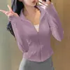 Roupas de Corrida, Roupas de Pilates Yoga, Jaqueta Esportiva Feminina com Gola Alta, Top Fitness Emagrecedor de Manga Longa para Treino de Corrida
