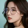 Armazones Ovalados para Lentes con Filtro de Luz Azul para Mujer, Estilo Coreano Ins Metal Corazón Perla Armazón Abierto, Lentes de Moda Europeos y Americanos Sin Graduación
