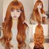 Peluca para Mujer con Cabello Largo Rizado, Celebridad de Internet Coreana Retro Naranja Sucio Cabello Largo Rizado, Ondas Grandes, Peluca de Fibra Química, Cobertura Completa de la Cabeza