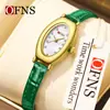 Reloj de Mujer Ofns Más Vendido de Alto Valor, Elegante Reloj de Cuarzo Ovalado Retro para Mujer con Esfera de Nácar, Pequeño Reloj Verde Impermeable