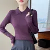 Capa base fina de manga larga, modelo nuevo 26, ajuste ceñido, tejido de punto para mujer, adelgazante para otoño e invierno, con cuello acanalado, Polo de punto fino