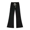 Calça de Yoga Elegante para Mulheres Curvilíneas, Estilo Americano de Outono, Alta Elasticidade, Emagrecedora, Flare com Cordão, Calça Esportiva