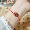 Pulsera de Madera de Melocotón con Hueso de Melocotón y Cuerda Roja Color Manzana para Adultos y Niños del Año Zodiacal Pulsera Anti-Mal de Ojo para Hombres y Mujeres
