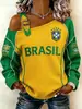 Ropa de mujer transfronteriza de Amazon, estilo nuevo, con broches, hombros descubiertos, sexy, sudadera de manga larga para mujer, top de moda estampado para mujer
