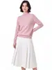 Camisa básica feminina de gola alta média com mangas compridas, top de malha de lã novo para outono e inverno de 2026, top de malha versátil de corte justo