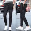 Pantalones Casuales de Otoño e Invierno Negros de Cintura Media con Rayas Tejido Elástico Forro Polar Microelástico Juvenil Sueltos para Hombre