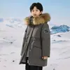 Nueva Chaqueta de Plumón de Invierno 2025 para Niños Chaqueta Larga Media Engrosada para Niños Tallas Mediana y Grande Chaqueta con Capucha de Plumón de Pato Blanco para Niños