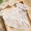 Vestido de Encaje Floral Transpirable para Perros para Primavera y Verano con Correa, Vestido de Princesa para Gatos y Perros, Ropa para Mascotas para Perros Pequeños y Medianos