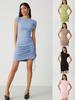 Moda Europea y Americana 2026 Diseño de Punto sin Mangas con Hombro Asimétrico, Cintura Fruncida, que Cubre el Cuerpo, Ajustado a la Cadera Vestido Corto, Venta Caliente Transfronteriza