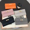 2024 Nueva Moda de Verano Clutch de Mujer de Color Puro con Textura de Guijarros Estilo Europeo y Americano Ranuras Multitarjeta Cierre Largo para Dinero