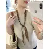 Lenço Floral de Linho Estilo Chinês Retrô para Mulheres, Corrente de Pescoço com Contas Estilo Artístico, Combinado com Camisa, Lenço e Decoração de Fita