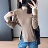 Gel Adelgazante t Camiseta de Manga Larga con Botón en la Cintura y Abertura Lateral Estilo Diseñador para Mujer Camiseta Básica de Otoño C0907X